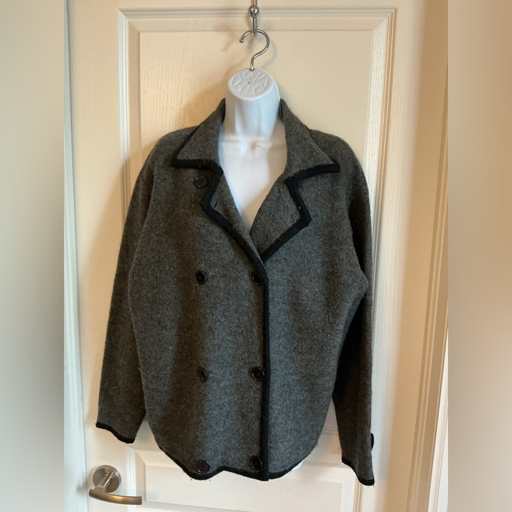 Herman Geist boiled wool dark grey cardigan size small